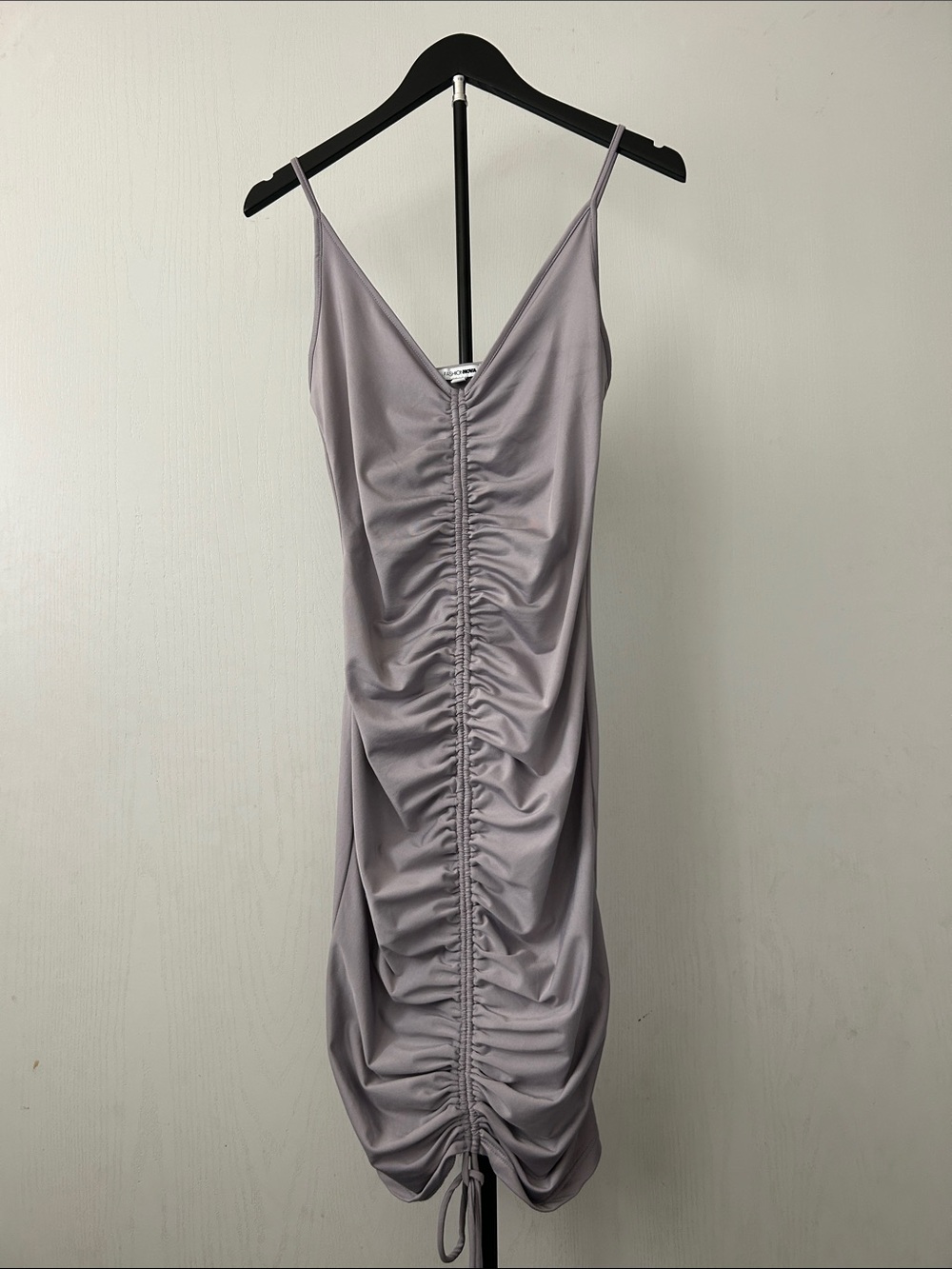 Satin-Like Ruched Slip Dress in Soft Lavender with Spaghetti Strap